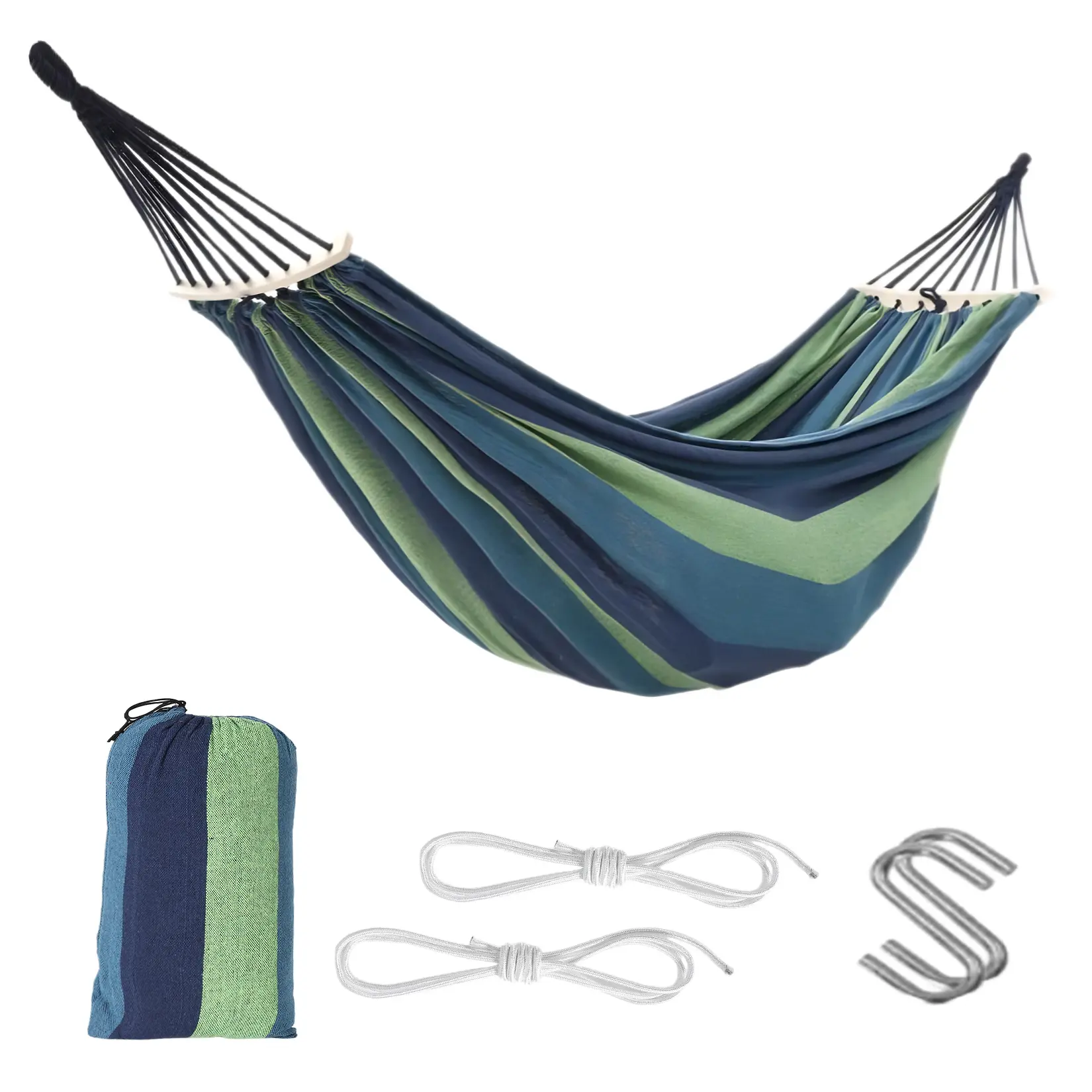 Double Camping Hammock - 2 Person Canvas Bed with Removable Spreader Bar, 500lb Capacity, Extra Large Portable Swing(Includes Tree Ropes & Bag)
