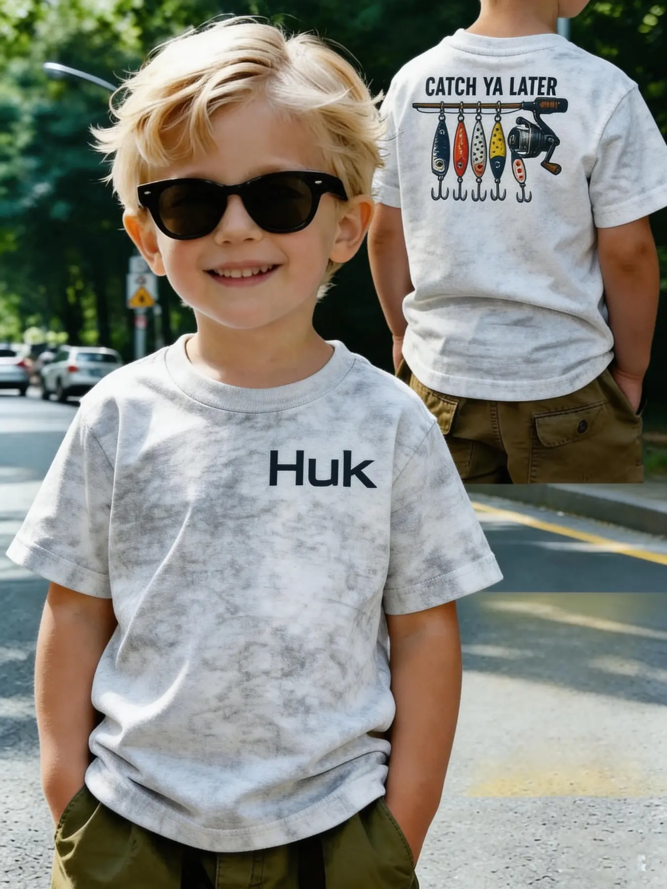 Huk Fishing Theme Vintage Dye Tie-Dye T-Shirt, Catch Ya Later Fun Cartoon Print, Boys Outdoor Casual Fashion Short Sleeve, Graphic Printed Tees, Cool Graphic Tee, Funny Shirt, Short Sleeve Tee, Kids Tee, Graphic Top Tee