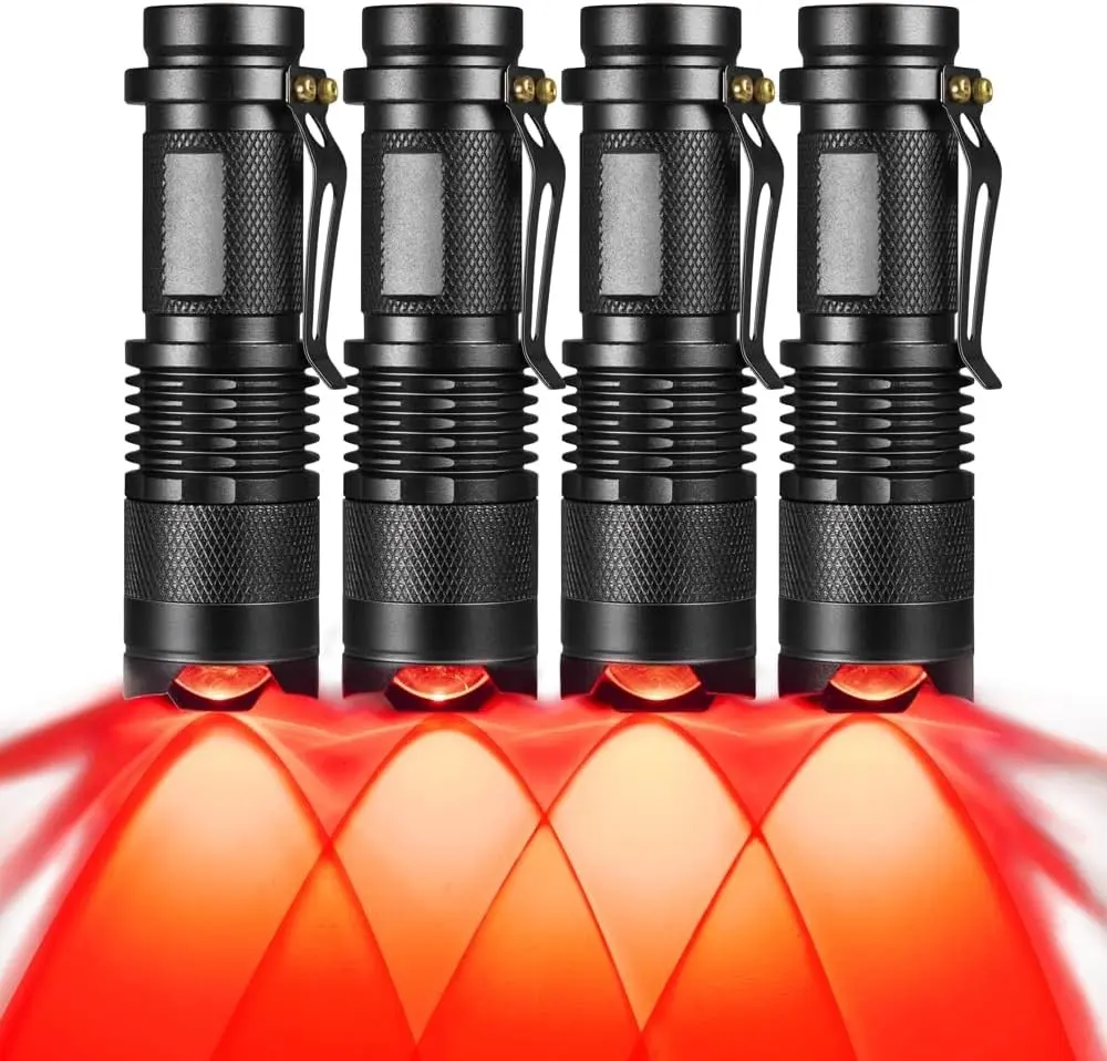 4 Pack Red Light Flashlight, 3 Modes Red LDE Red Flashlight for Astronomy, Night Observation and Outdoor Activities