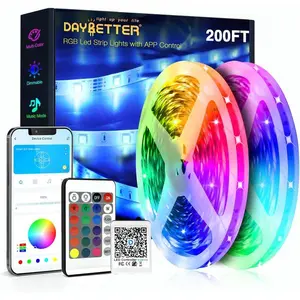 DAYBETTER Led Strip Lights 200 ft (2 Rolls of 100 ft) Ultra Long Smart Light Strips with App Voice Control Remote, RGB Music Sync Color Changing Lights for Bedroom, Kitchen, Party,Home Decoration