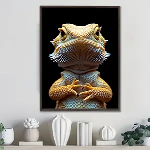 [2D Flat] 1pc Bearded Dragon Canvas Print Poster - Unframed, 30.48cm x 40.64cm |   Vibrant & Detailed Golden-Hued Reptile Wall Art for Living Room, Bedroom, Office, Dining Area |   Waterproof, High-Quality Print |   Ideal Gift for Animal Lovers, Reptile D