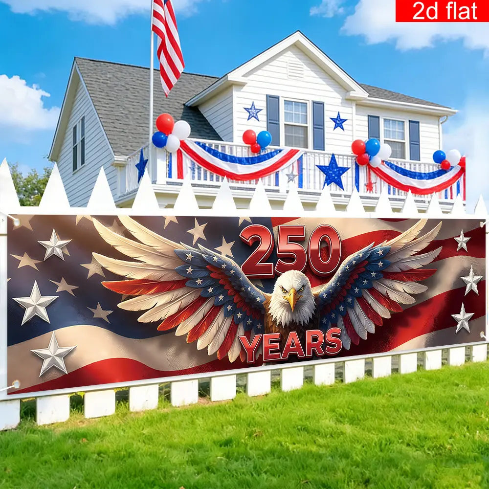 2D Banner for The 250Th Anniversary of The United States (1776-2026), Suitable for Yard Parties, Made of Polyester with Designs of The American Flag And Eagle, Perfect for Wall, Garden