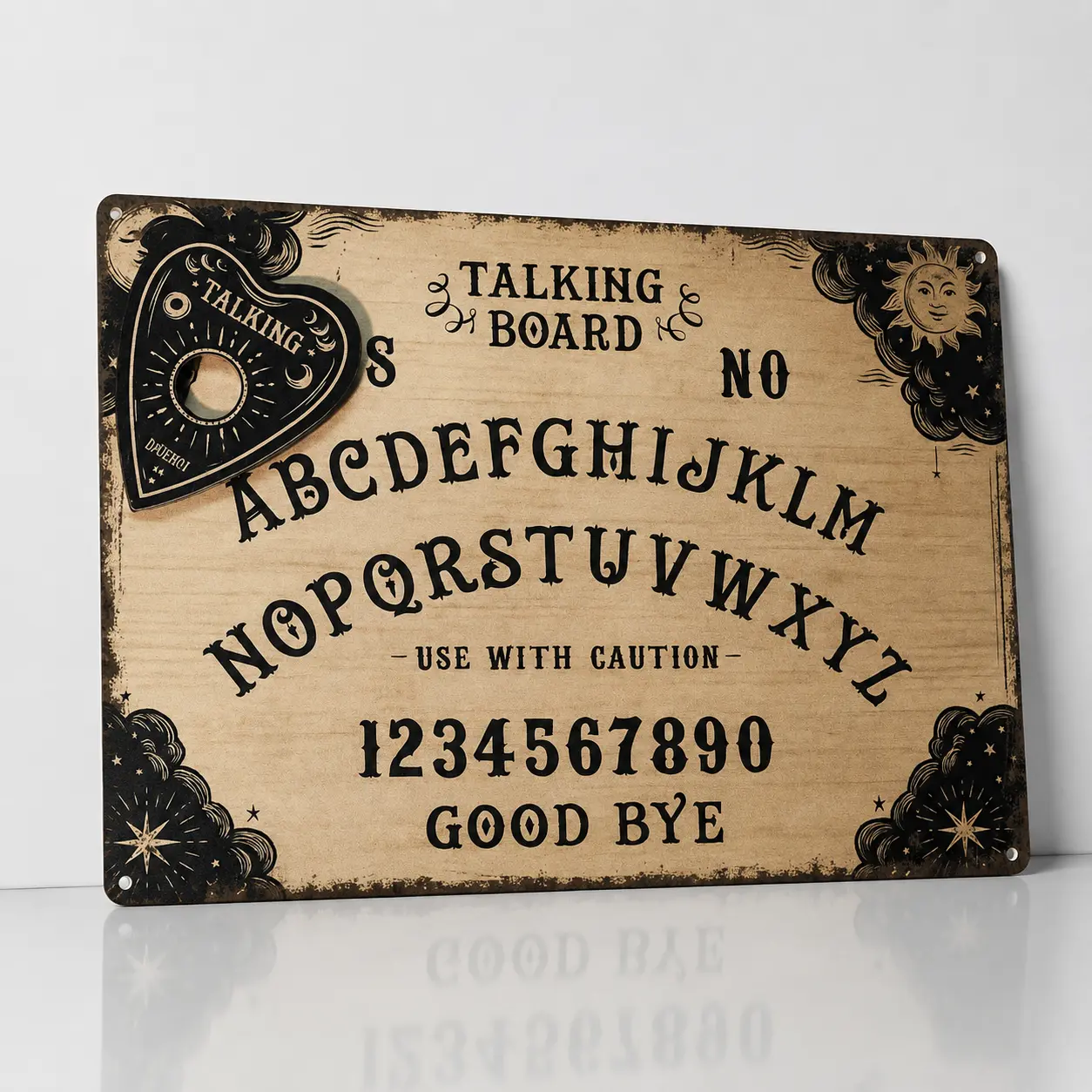 Vintage Ouija Board Metal Tin Signs, Retro Talking Board Occult Wall Decor, Gothic Witchy Celestial Spirit Board Plaque, Halloween Party Decor, 8x12 Inch