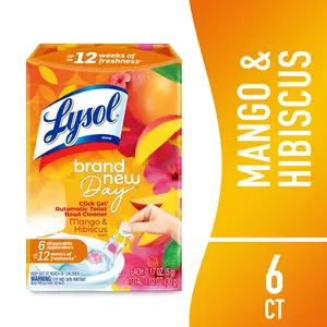 Lysol Brand New Day Automatic Toilet Bowl Click Gel Cleaner, Mango & Hibiscus, 6 Count