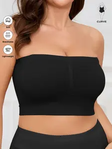 Summer PLUS SIZE Women's Seamless Comfort Smooth Medium Basic Minimalist Plain Strapless Backless Bralette Set,Soft Breathable Elastic Waistband, No Padding,Daily&Home,Casual Slim-Fitting Top for All Seasons, Underwear Sets