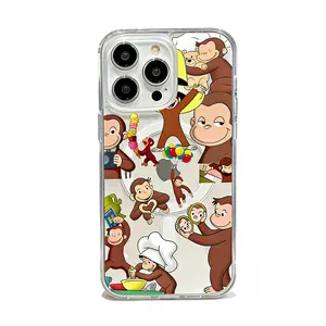 Curious George Monkey Pattern Clear Wireless Charging Protection Shockproof Slim Magnetic Phone Case For iPhone 17 16 15 Pro Max 14 13 12 11 X Plus Air iPhone Case