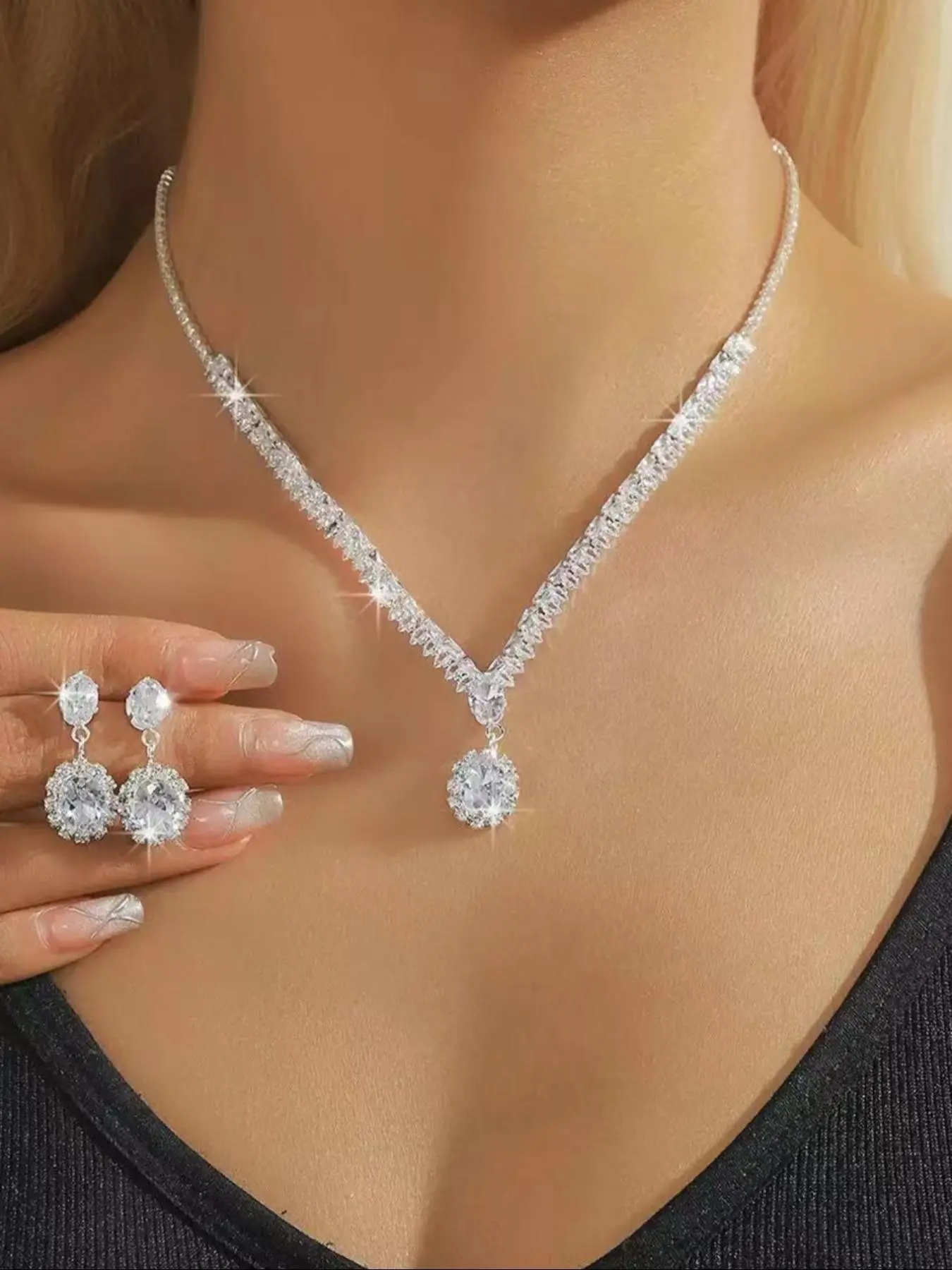 Elegant Artificial Zircon Decorated Necklace & Earrings, Fashion Jewelry for Party, Daily Clothing Decor, Trendy All-match & Exquisite Jewelry for Birthday Gift, Matching Jewelry Set, Fashionable Jewelry Set