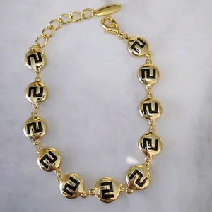 14K Gold Plated Bracelet with Small Charm Discs  Round Link Coin Design | 7” to 8” Adjustable