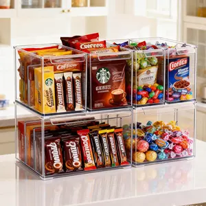 Pantry Organizers and Storage with Dividers 3/6pack 16.7 L/25L/42L/50L Clear Plastic Storage Bins Thicken Stackable Storage Boxes Cabinet Drawer for Kitchen Refrigerator Countertop Vanity