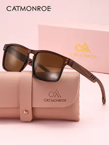 Women's Polarized Sunglasses Polarized Lenses Natural Wood Square Frame Design Tree Texture Legs Uv400 Protection Unisex Driving Travel Camping Gift