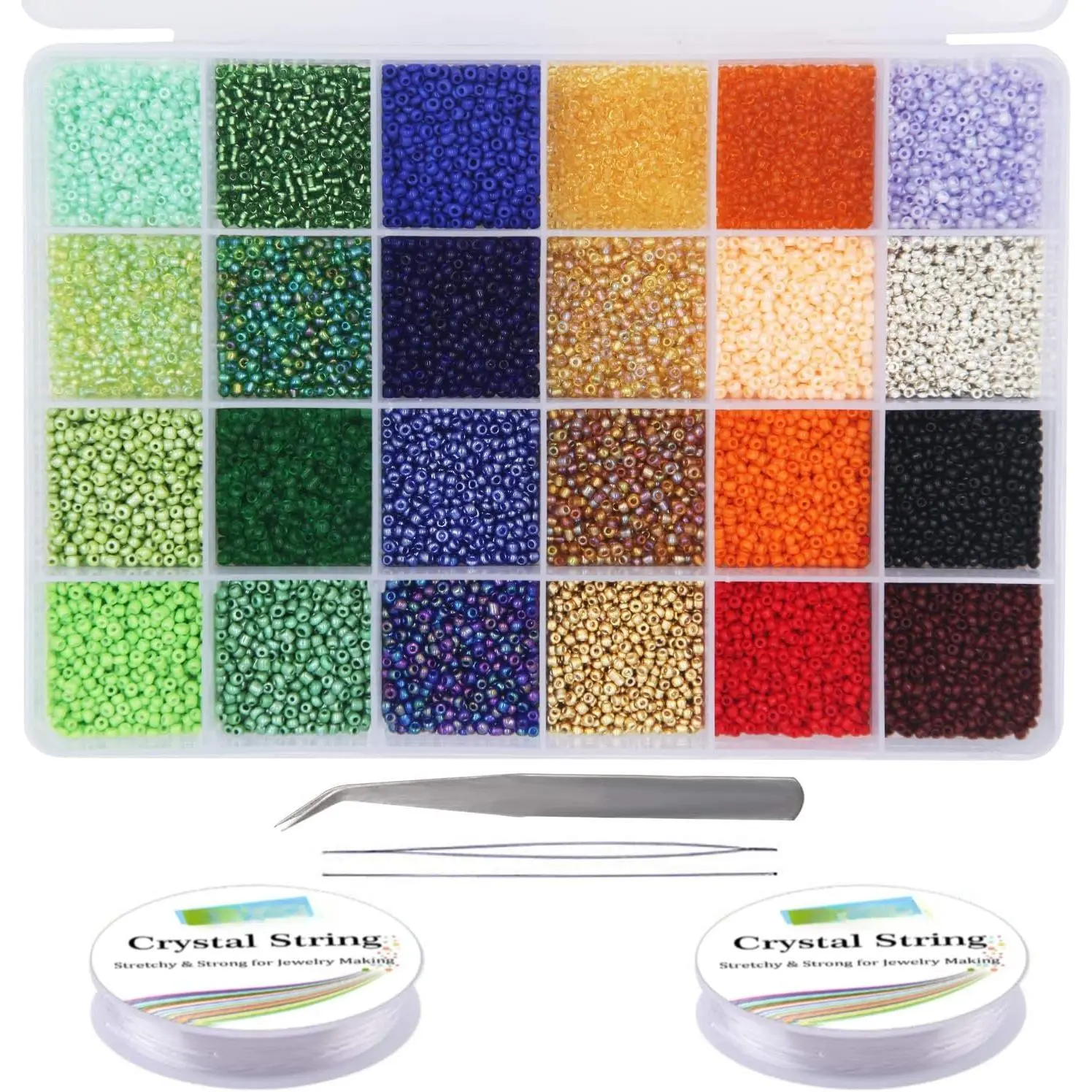 14400 count Glass Seed Beads Small Craft Beads for DIY Bracelet Necklaces Crafting  Making Supplies with Two 0.5mm Clear Bracelet String (600Pcs Per Color, 24 Colors)