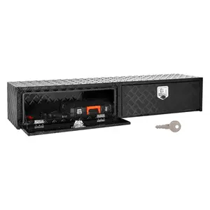 VEVOR Truck Tool Box, 72x 13x 16 Inch, Black Aluminum Tread Topsider Toolbox with Dual Drop Doors, Heavy Duty Lockable Storage and Organization Box with Latch, Corrosion-Resistant, for Truck Bed