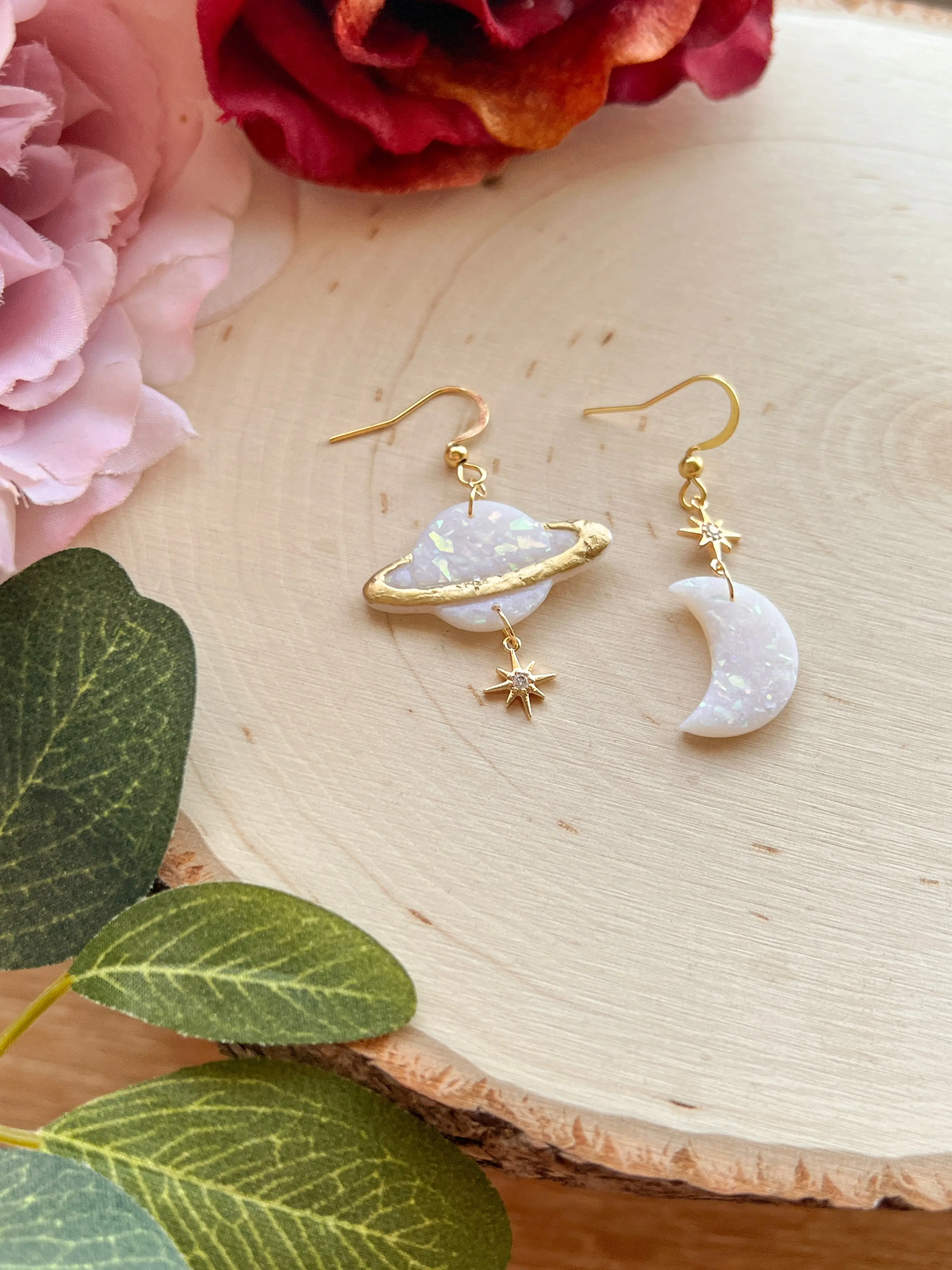 (Custom) Opal To the Moon & to Saturn Earrings