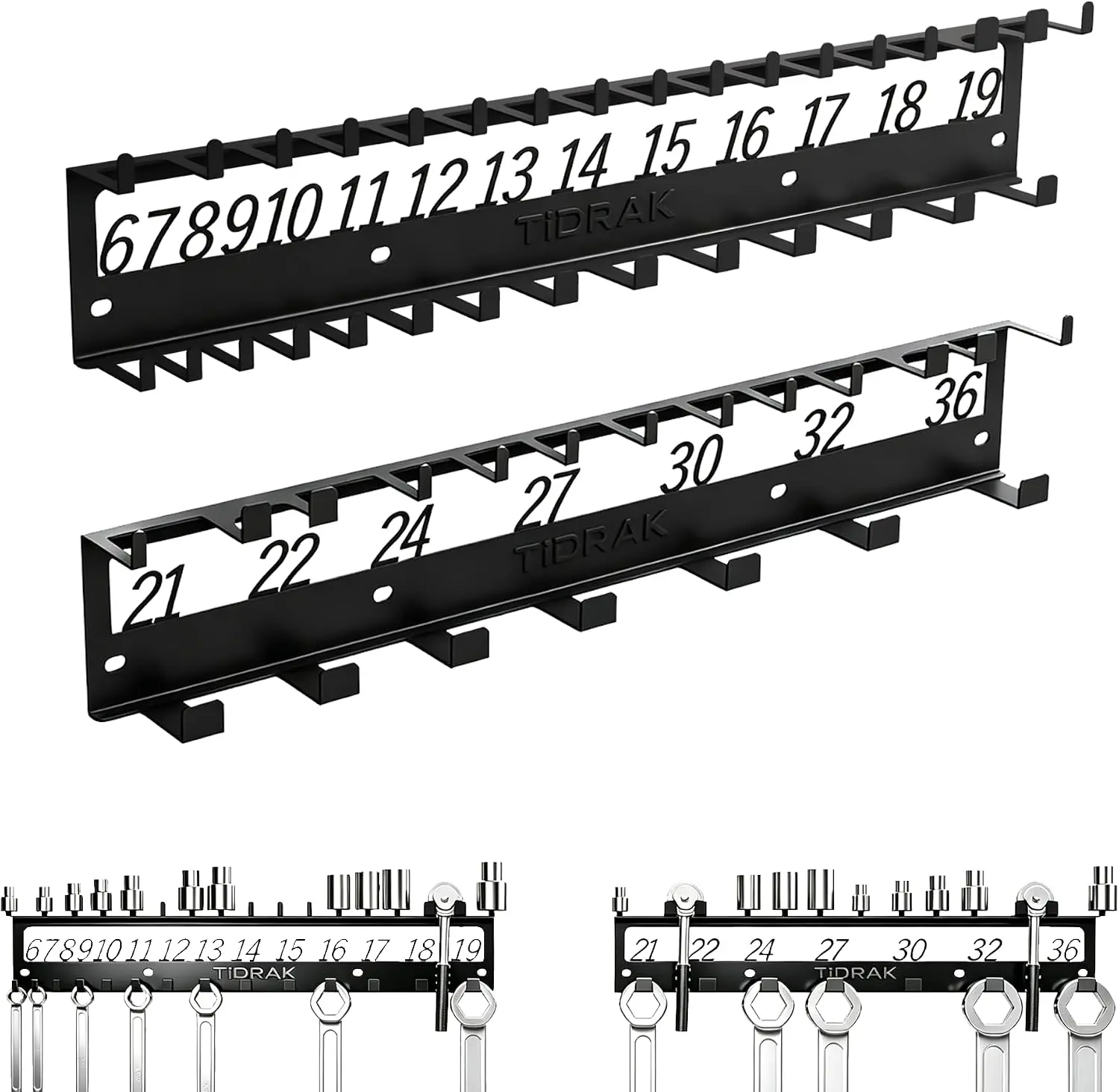 Combination Wrench & Socket Organizer Rack - Tool Holder with Numeric Labels, Dual-Layer Storage for 6-32mm, Ideal for Garage, Workbench & Toolbox, Practical Gift for Dad, Brother & Boyfriend