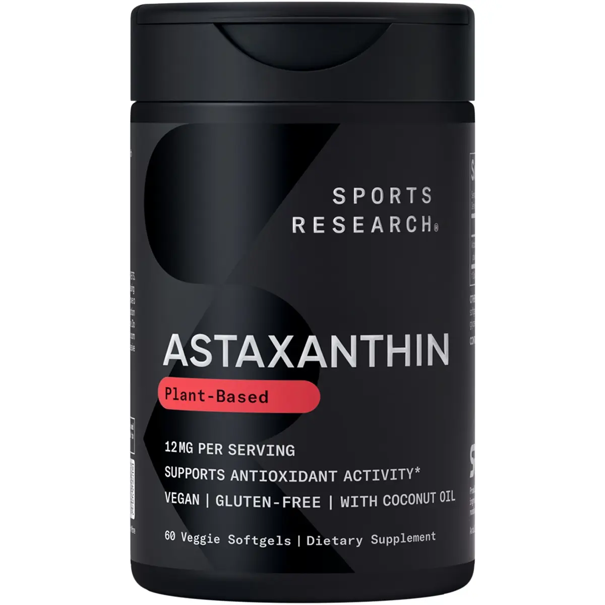 Sports Research Triple Strength Vegan Astaxanthin Supplement from Algae - Plant Based Softgels - Non-GMO Verified, Made with Coconut Oil - 12mg, 60 Count