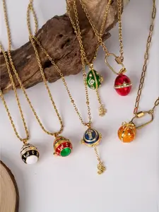 Can open little angel pendant necklace, holiday atmosphere, colorful enamel Easter egg pendant necklace