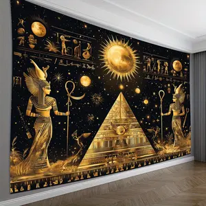 1PC Polyester Tapestry Wall Mural - 2D Flat Egyptian Golden Civilization Themed, Pyramid & Sun God Design, Multicolor Exotic Home Decor Supplies Banner, Decoration Items for Bedroom, Photography Backdrop