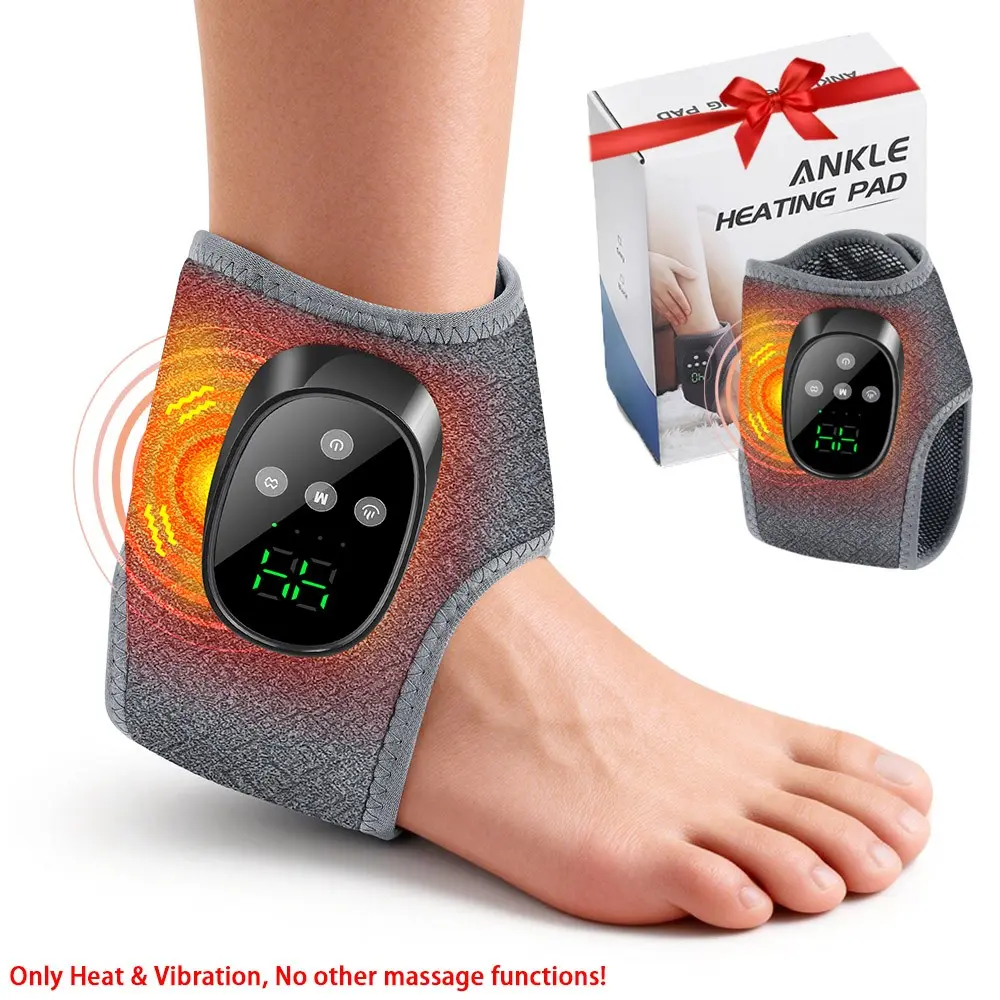 Electric Foot Ankle Massager with Heat, Cordless Ankle Heating Pad with Massager, 4 Modes 4 Intensities 4 Heating Levels Adjustable Relaxing Heated Ankle Wrap Foot Warmer, Hot Compress Vibration Foot Care Device, USB Rechargeable Relaxation Aid Massagers