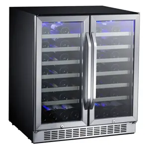 EdgeStar 30 in. Wide Built-in French Door Wine Cooler - 56-Bottle Capacity, Stainless Steel, Door Locks, Beverage Refrigerator