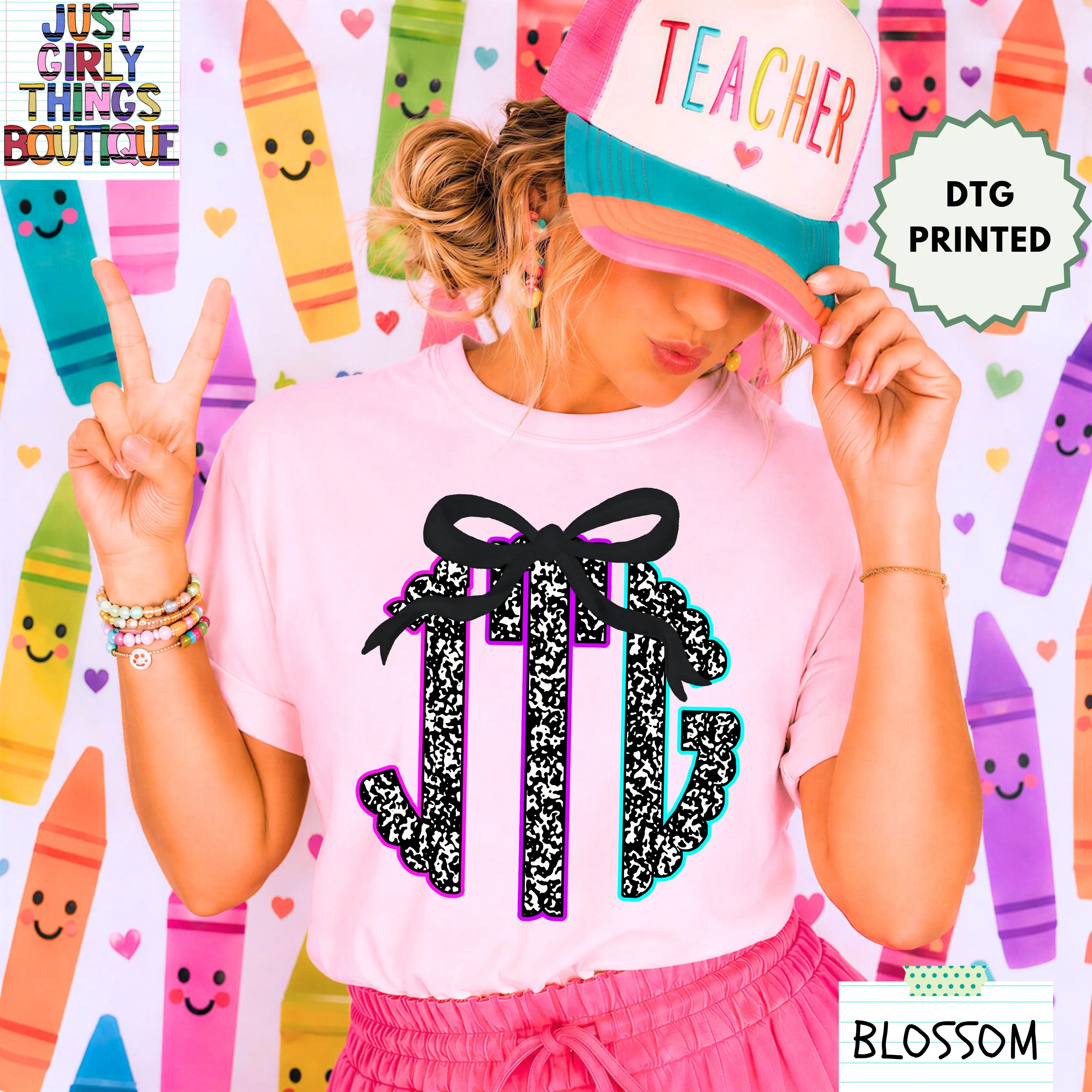 Custom Teacher Composition Notebook Monogram Shirt (Leave First Name Initial, Last Name Initial, Middle Name Initial in Notes at Checkout), Custom Name Shirt, Personalized Name Shirt, Custom Monogram Shirt, Teacher Monogrammed Shirt