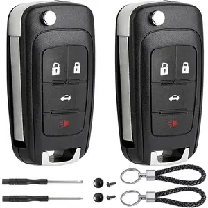 2 Pack Flip Key Fob Case Shell Replacement 4 Button for Chevy Cruze Equinox Camaro Impala Malibu Sonic Buick Regal Verano Encore Lacrosse GMC Terrain 2010 2011 2012 2013 2014 2015 2016 2017 2018 2019
