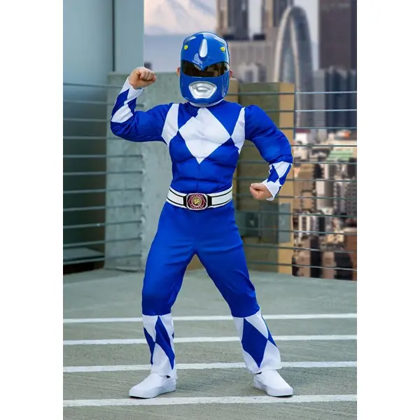 HalloweenCostumes Boy's Blue Power Ranger Costume, Polyester Elastic Full-Body Power Ranger Suit, Cartoon Character Kids' Costume Accessory