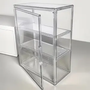 3-Tier Transparent Display Cabinet with Magnetic Door — Acrylic Construction, No Assembly Required — Ideal for Stores, Home Offices, Collectibles, Shop Windows, Minimalist Decor, Retail Shops, and Gift Shoppers