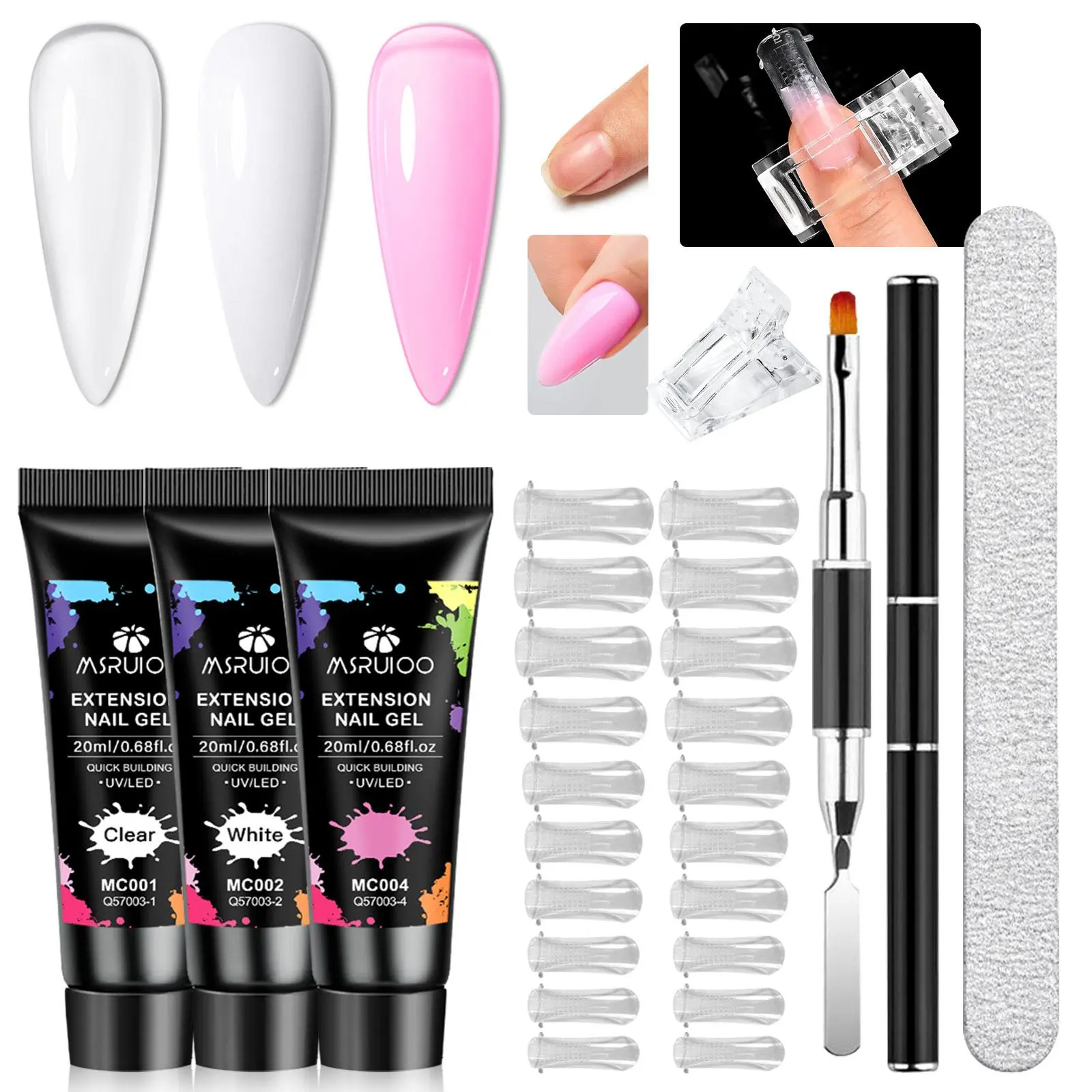MSRUIOO Poly Gel Nail Kit, 3 Colors Poly Nail Gel Nail Extension Poly Gel Kit for Beginners, Gift for Women, Poly Gel Polish Kit Gel Extension Kit Nail Supplies Nail Equipment, Nail Art, Polygel Nail Kits