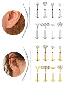 16G/18G/20G Flat Back Earrings Studs Push in Threadless Nose Studs Surgical Stainless Steel Labret Lip Cartilage Helix Tragus Piercing Jewelry for Women Men, Body Jewelry, Flat Pierced Jewelry