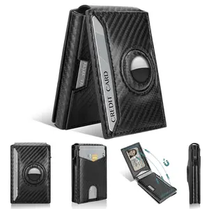 Slim Minimalist Wallet for Men, Mens Wallet with ID Window, Leather Slots RFID Blocking Bifold Wallet, Pop Up Credit Card Holder Wallet