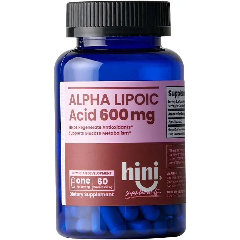 HINI Alpha Lipoic Acid (ALA) 600mg Antioxidant Healthcare Supplement - 60 Easy-to-Swallow Capsules, Extra Strength, GMO-Free, 2-Month Supply for Blood Sugar Support, Nerve Health