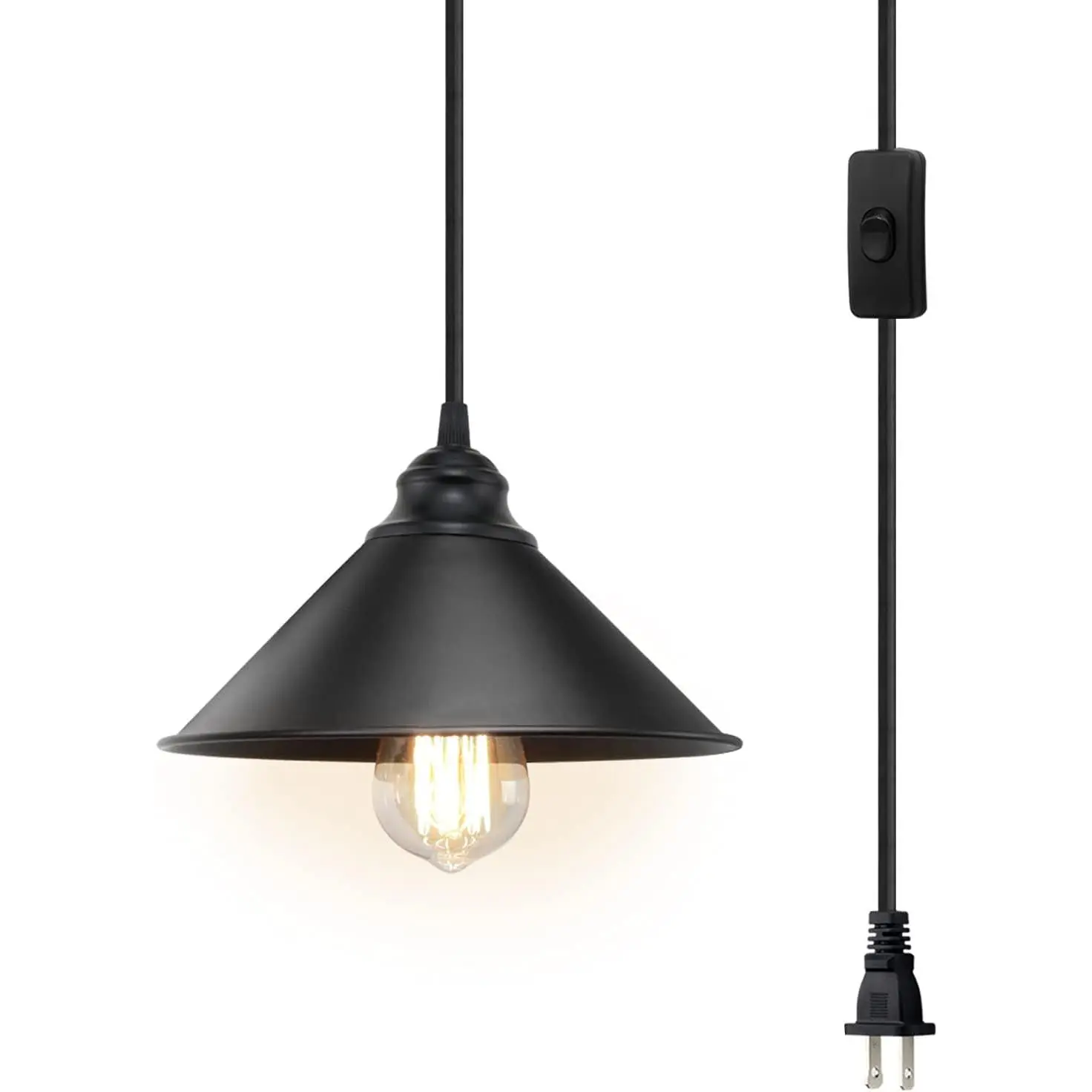 Plug in Pendant Light, Industrial Hanging Light with Plugin Cord On/Off , Farmhouse Pendant Lights with Plug-in Cord,  PendantLight Fixture, Hanging Lamps