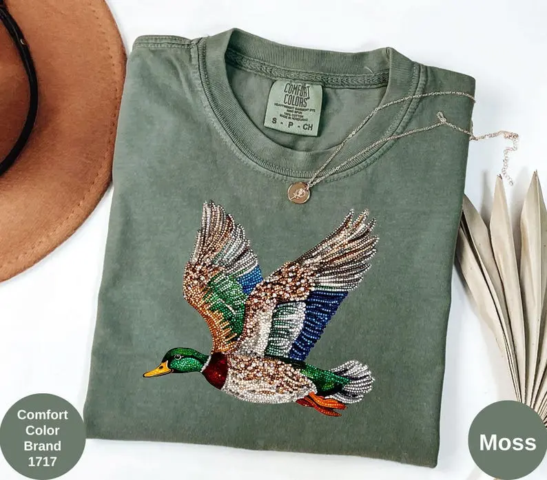 Comfort Colors Faux Rhinestone Mallard Duck Flying Shirt: Hunting Lover T-Shirt