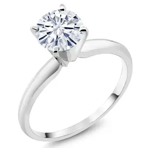 Gem Stone King 14K White Gold Moissanite Engagement Ring For Women | 0.80 Cttw | Round 6MM | Wedding Solitaire Anniversary Promise Ring For Women