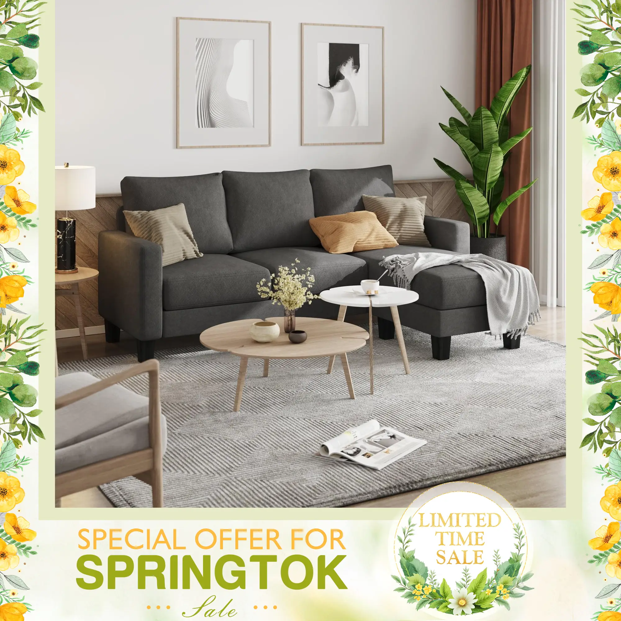 【2 Packages Shipping】Homall Convertible Sectional Sofa Couch, Modern Linen Fabric L-Shaped Couch 3-Seat Sofa Sectional with Reversible Chaise for Smal