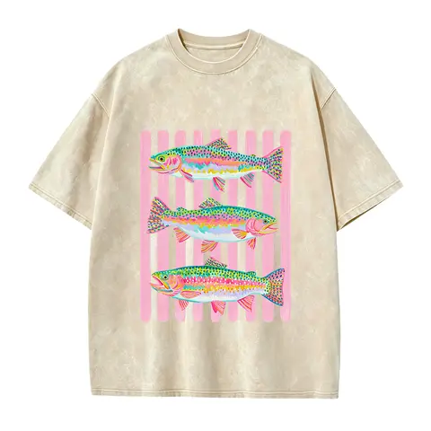 Rainbow Trout Fishing Shirt, Preppy Summer Graphic Tee, Bright Color Fish T-Shirt, Outdoor Girls Fishing Shirt