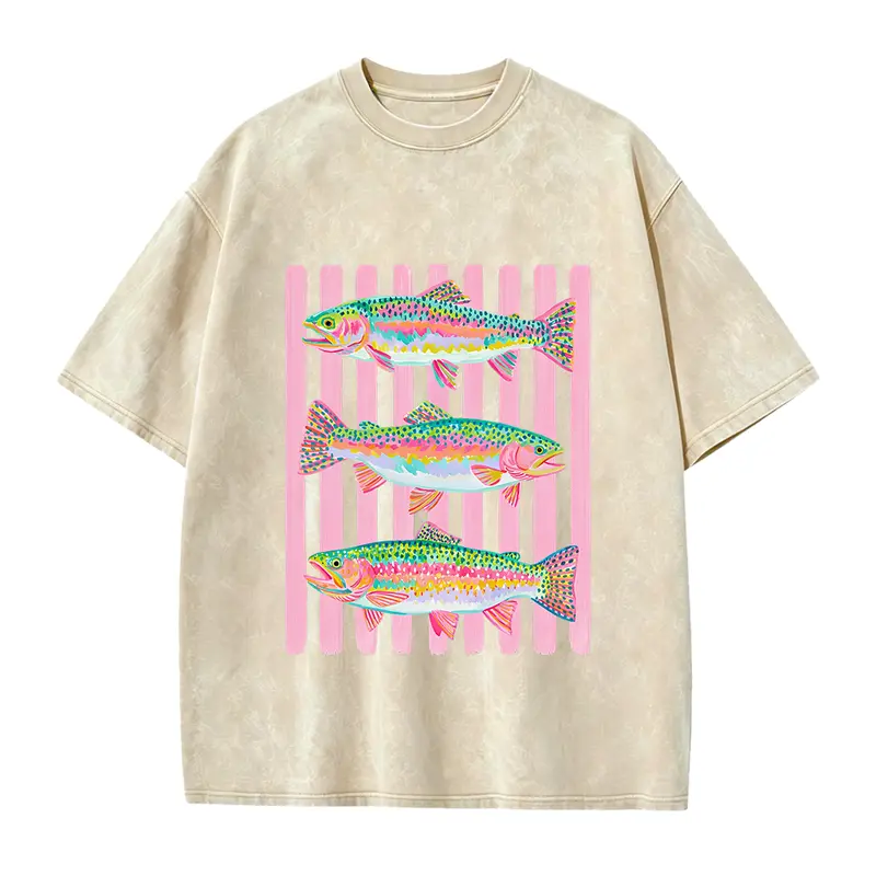 Rainbow Trout Fishing Shirt, Preppy Summer Graphic Tee, Bright Color Fish T-Shirt, Outdoor Girls Fishing Shirt