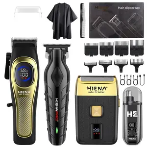 HIENA Hair Clipper Zero Gap Haircut Kit & Men's Metal Foil Shaver, Professional Cordless Rechargeable Beard Trimmer Haircut Tool Set with LED Display, Men's Gift