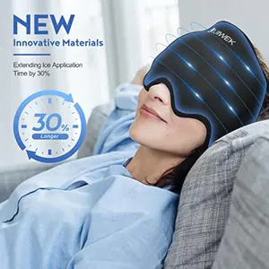 Migraine Relief Hat, Migraine Ice Pack Headband — Migraine Cold and Hot Therapy, Stress Relief Headache Eye Mask, Ice Pack Head Wrap, Suitable for Sinusitis, Swollen Eyes, and Tension Black Sleepmask