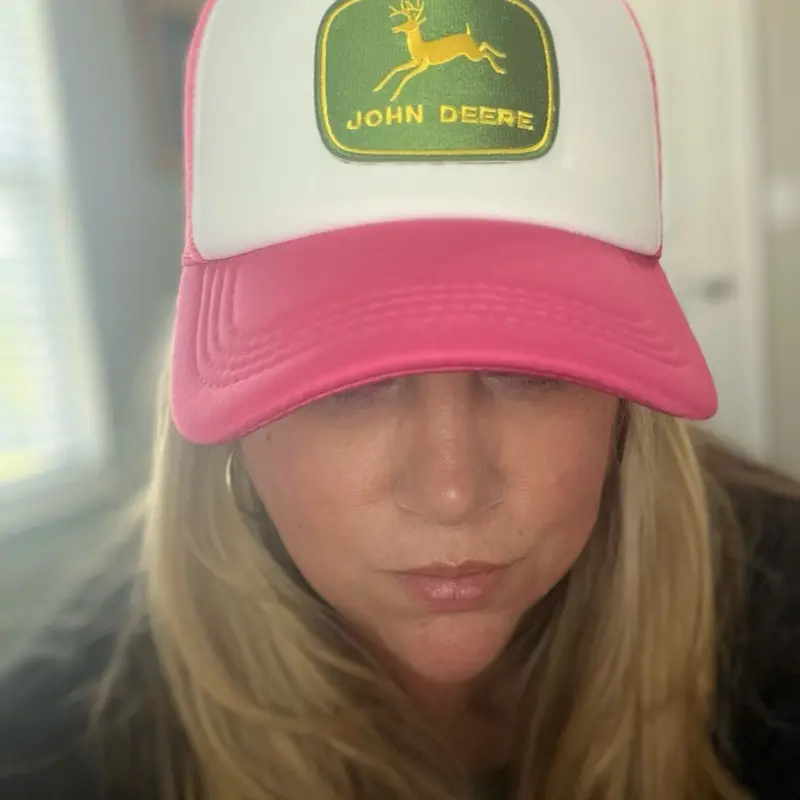 John Deere Hat with Classic Logo Design in Pink and White Trucker Style