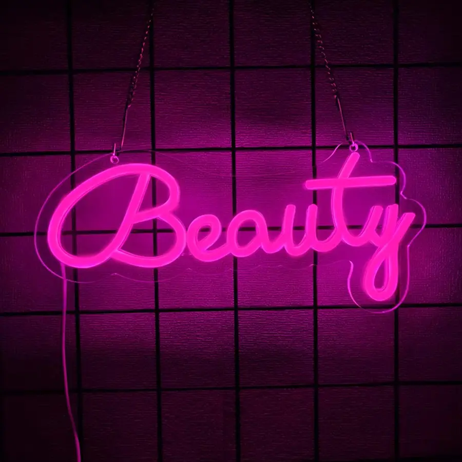 Beauty Neon Sign, Pink Light Up Neon Lights For Wall Decor, Home Decor Light, Decorative Ambiance Lighting, Girls Makeup Room Bedroom Decor - Energize Your Space With Magical Ambiance