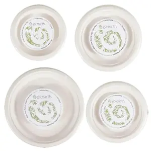 Go Earth Eco Plates (50 Pack) | Compostable + Waterproof | Sugarcane Bagasse | Tree-Free, Biodegradable Party Tableware