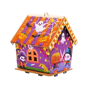 Halloween Diamond Painting House Block: Display It on Your Desk—Ghosts & Pumpkins Shine Together for Full Spooky Vibes