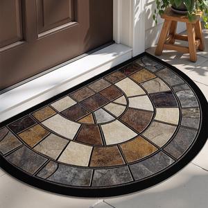 Thick Non-Slip Stone, Stylish Round Design with Mosaic Pattern, Washable Polyester for Living Room & Porch, Home Decorative Rug