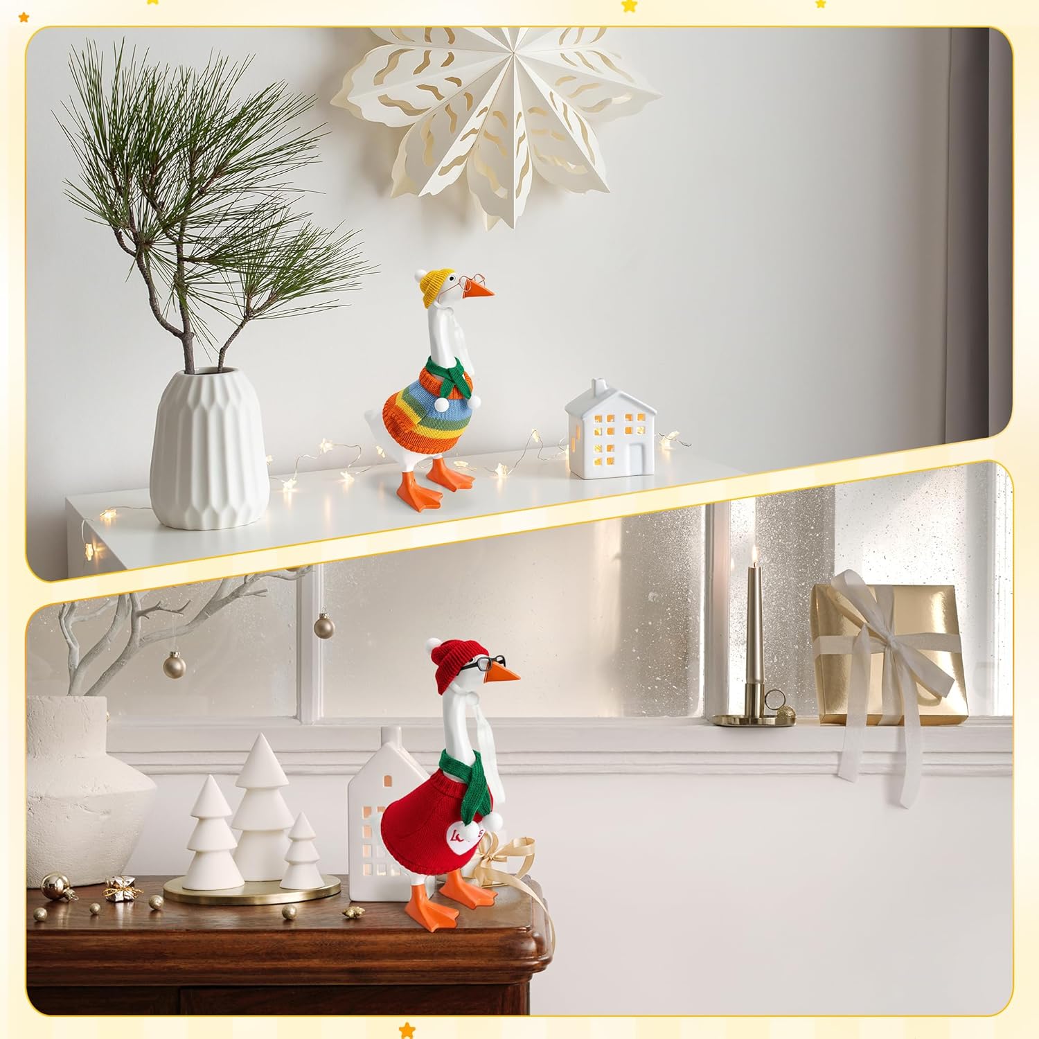 6 Set 7 Inch Desktop Goose Doll Outfits Mini Goose Statue Knitted Sweater and Hat Sets for Magnetic Goose Key Holder Cute Desktop Goose Home Decor Perfect Housewarming Gift