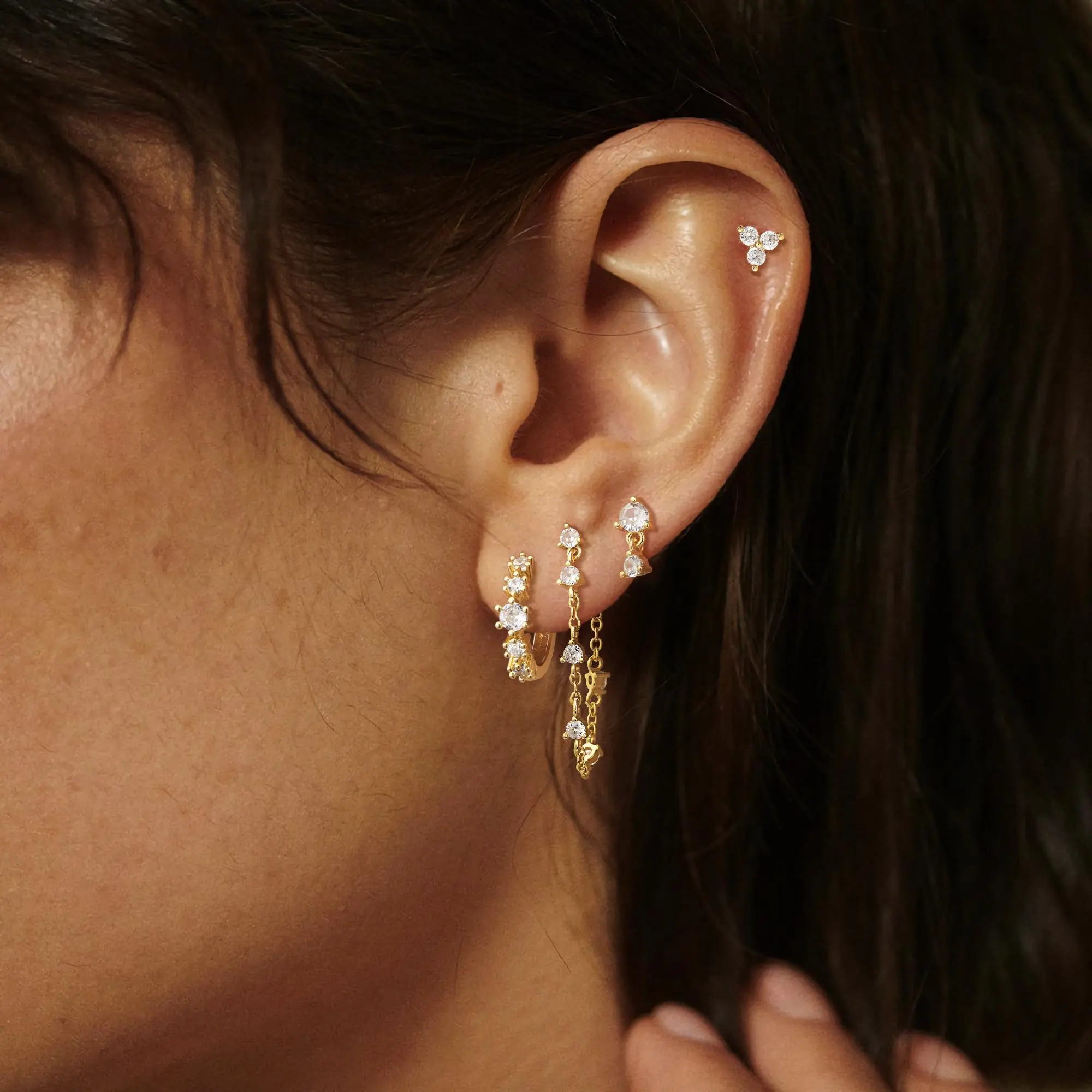 Dearmay 7 Pairs Gold Earrings Set for Women, Tiny Flat Back Cross Stud Earrings and Cubic Zirconia Hoop Dangle Earrings, Hypoallergenic Cartilage Studs for Multiple Piercings Jewelry Gift for Her