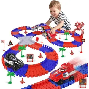 Spider-themed Flexible Racetrack Toy Set, Includes 2 Electric Spider Cars, Children's Toy, Birthday Gift (212 Pieces).Self-assembly