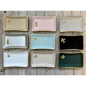 Michelle Allen Designs - Gold accent jewelry dish: Rectangle / White / Bee