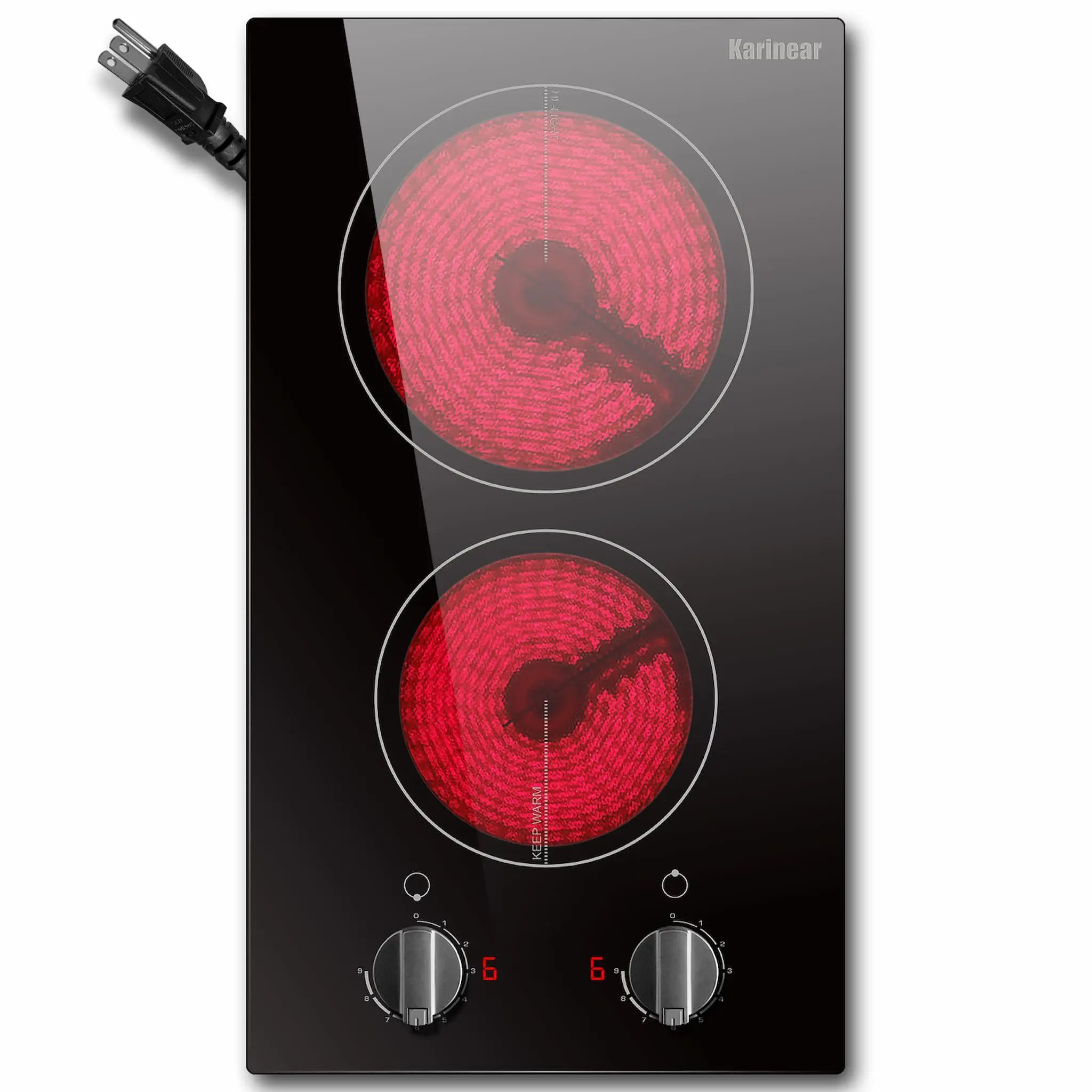Karinear Portable Electric Stovetop - 2000W Dual-Burner Induction Hob with Knob Control, 9 Heating Levels, Child Safety Lock, Over-Temperature Protection, Easy to Use, Compatible with Any Cooker, Ideal for People with Poor Eyesight, 110V Plug & Play, 1400