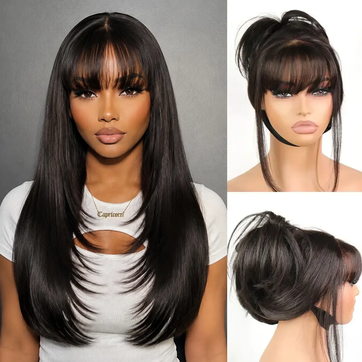 [Blend]Glueless Straight Layered Wigs with Bangs Wear and Go 6x4 Lace Front Wig ,Pre Style Realistic Look with True Scalp Tiny Knots 220% Density#Sohochic